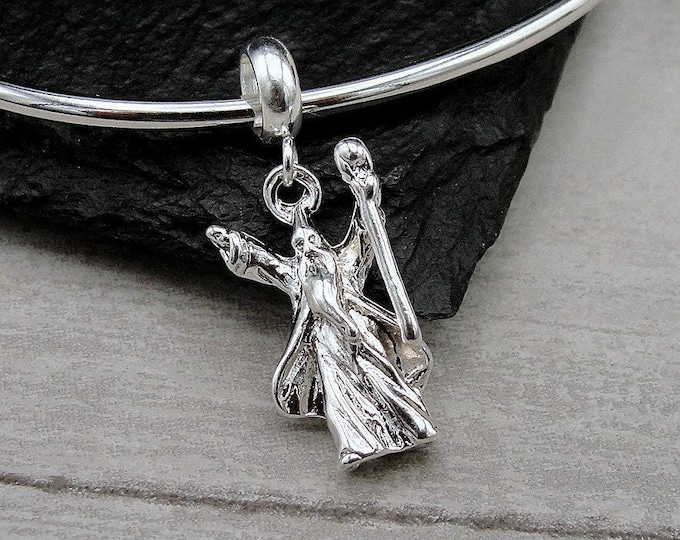 Wizard European Charm, Silver Wizard Dangle Charm, Wizard Charm with Bail, Sorcerer Charm, Snake Bracelet Charm, Large Hole Bead