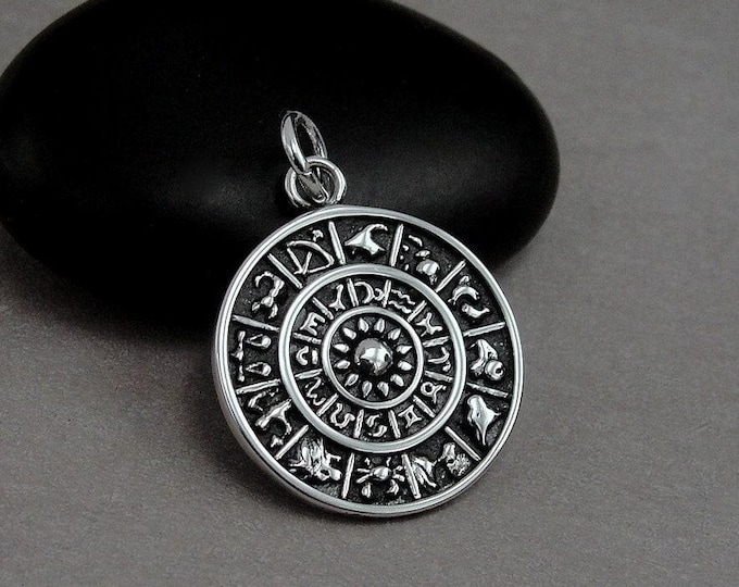 Zodiac Wheel Charm, 925 Sterling Silver Zodiac Calendar Charm, Zodiac Pendant, Zodiac Necklace Charm, Astrology Charm, Astrology Pendant