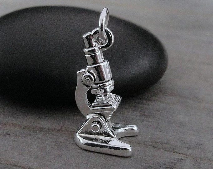 Microscope Charm, Silver Plated 3D Microscope Pendant for Necklace or Bracelet, Scientist Charm, Medical Research Charm, Chemistry Lab Charm
