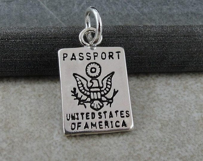USA Passport Charm, Sterling Silver Passport Charm for Necklace or Bracelet, Travel Charm, Traveler Gift Jewelry