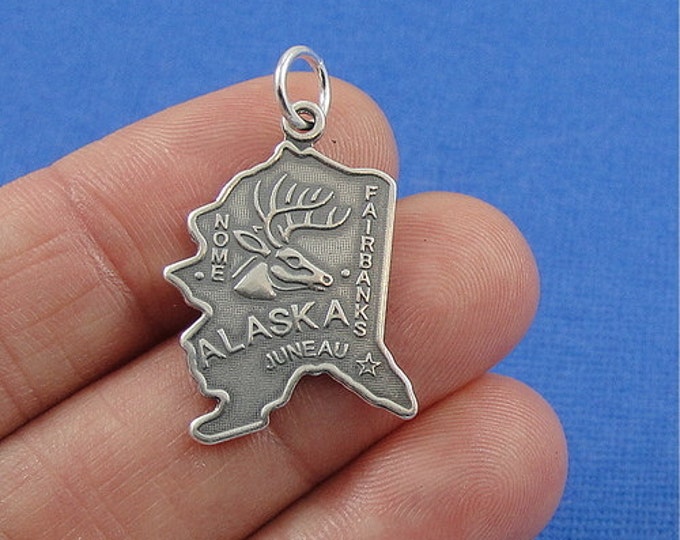 Alaska Charm - Sterling Silver State of Alaska Charm for Necklace or Bracelet