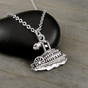 Steamboat Necklace, Silver Plated Steamship Boat Charm, Steamship Charm, Steamboat Charm, Nautical Necklace, Ship Charm Necklace
