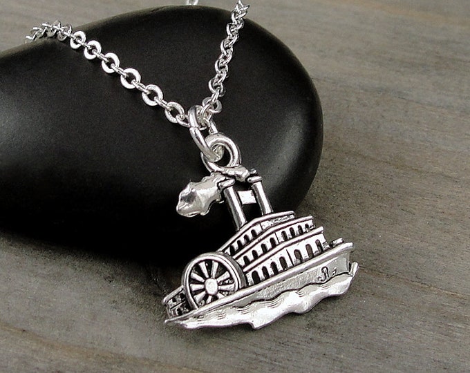 Steamboat Necklace, Silver Plated Steamship Boat Charm, Steamship Charm, Steamboat Charm, Nautical Necklace, Ship Charm Necklace