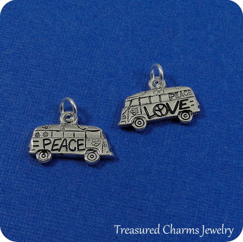 Hippie Van Charm Silver Plated Love and Peace Hippie Van Charm for Necklace or Bracelet image 1