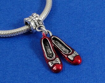 Red Ruby Slippers Dangle Charm – Wizard Of Oz – Fits European Bracelets – Pewter