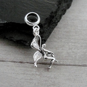 925 Sterling Silver Fairy Dangle Bead Charm, Fairy European Charm, Pixie Charm, Bracelet Charm, Large Hole Bead, 3D Fairy Charm, Fairy Gift