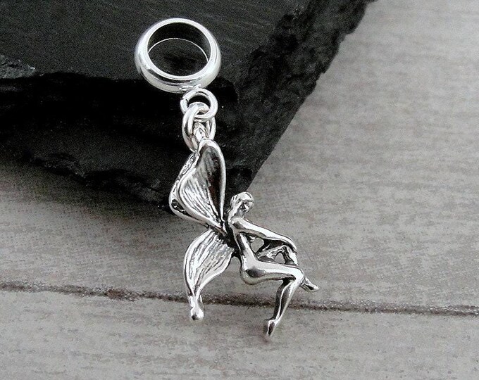 925 Sterling Silver Fairy Dangle Bead Charm, Fairy European Charm, Pixie Charm, Bracelet Charm, Large Hole Bead, 3D Fairy Charm, Fairy Gift