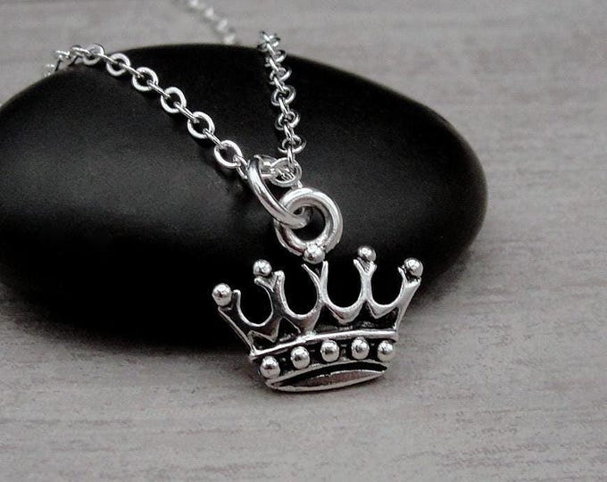 Royal Crown Necklace, SIlver Plated King's Crown Necklace, Queen's Crown Charm, Princess Crown Charm, Royal Family Charm, Medieval Necklace