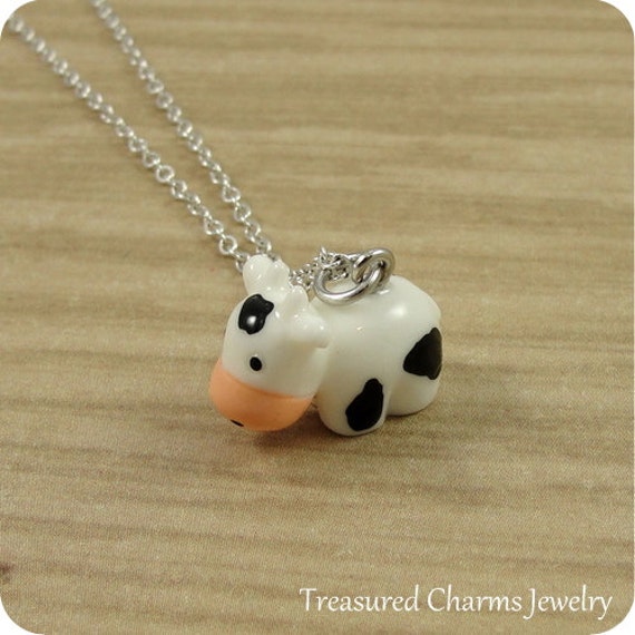 Cute Cow Charm Necklace, Cow Charm on a Silver Plated Cable Chain 