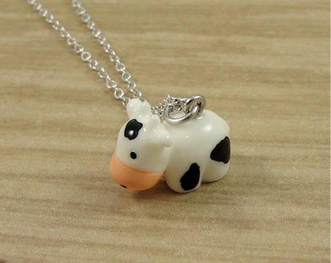 Cute Cow Charm Necklace, Cow Charm on a Silver Plated Cable Chain