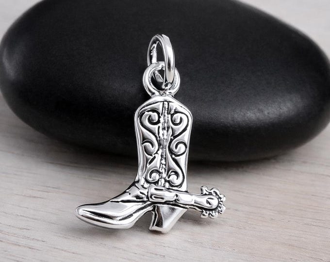 Sterling Silver Cowboy Boot Charm for Necklace or Bracelet, Western Boot Pendant, Country Western Jewelry