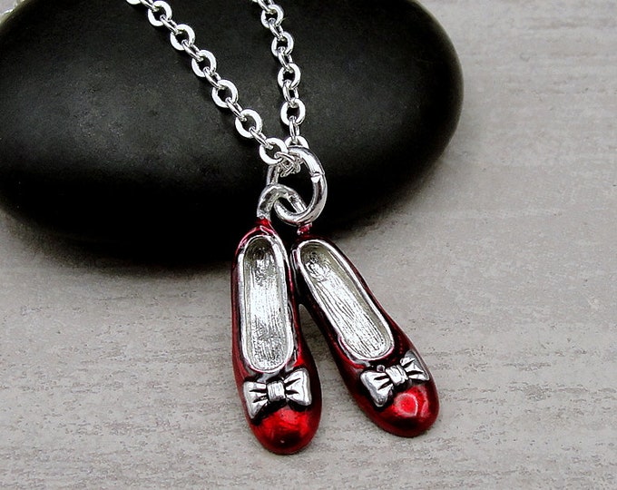 Ruby Red Slippers Necklace, Silver and Red Shoes Charm Necklace, Red Slippers Charm, Red Shoe Necklace, Ruby Slippers Jewelry