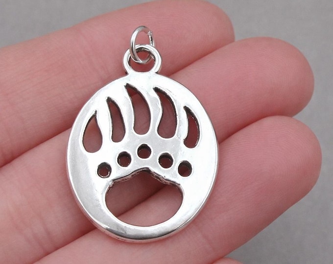 Silver Bear Paw Charm for Necklace or Bracelet, Grizzly Bear Claw Pendant, Southwestern Jewelry