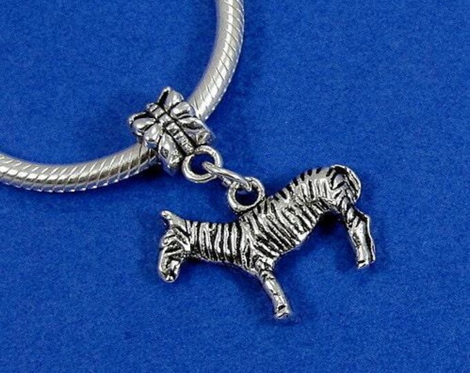 Zebra European Dangle Bead Charm - Silver Zebra Charm for European Bracelet