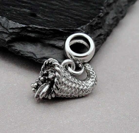 Thanksgiving Cornucopia Charm Sterling Silver Antiqued Finish Thanksgiving Cornucopia Charm Sterling Silver Antiqued Finish