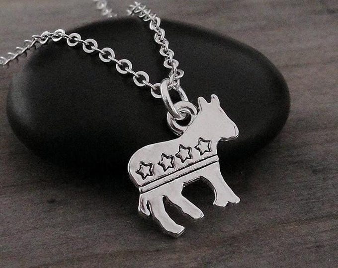 Democrat Donkey Necklace, Silver Plated Democrat Donkey Charm Necklace, Democrat Necklace, Democrat Charm, Democrat Gift, Democrat Jewelry