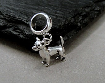 925 Sterling Silver Chihuahua Dangle Bead Charm, Chihuahua European Charm, Puppy Dog Charm, Bracelet Charm, Large Hole Bead, Chihuahua Gift