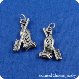 Zahnbürste und Zahnpasta Charm - Silber Zahnbürste Charm für Halskette oder Armband