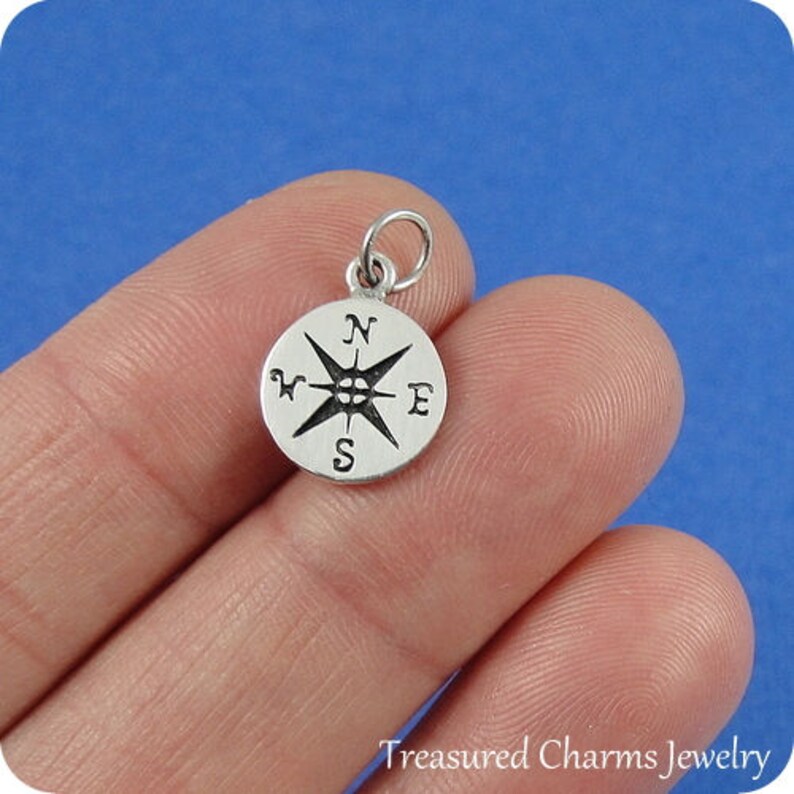 Tiny Compass Charm Sterling Silver Compass Charm for Etsy
