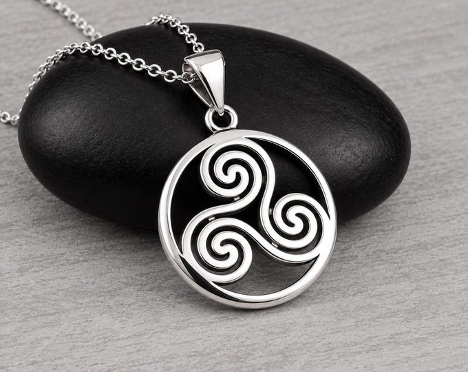 925 Sterling Silver Celtic Triskelion Necklace, Triskele Charm Necklace, Triskelion Pendant Necklace, Celtic Gift Jewelry