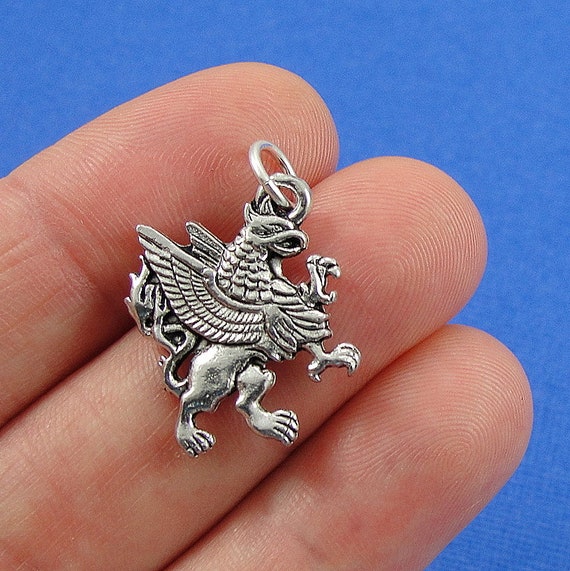 Sterling Silver Dragon Charm, Griffin Charm, Gryphon Jewelry, Dragon Jewelry