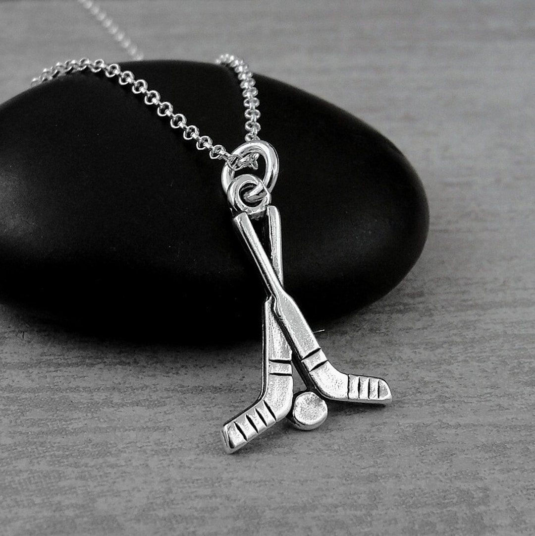 Hockey Sticks Necklace, 925 Sterling Silver Hockey Charm on a Silver