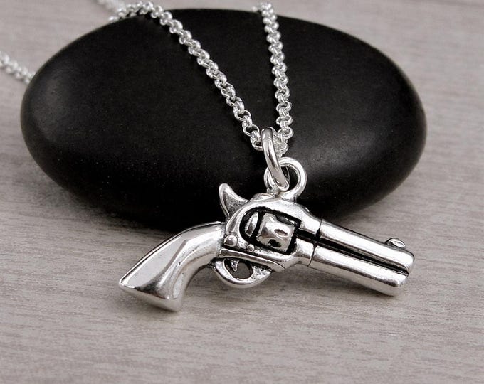 Revolver Necklace, 925 Sterling Silver Pistol Charm on a Silver Cable Chain, Gun Owner Pendant, Police Officer Jewelry