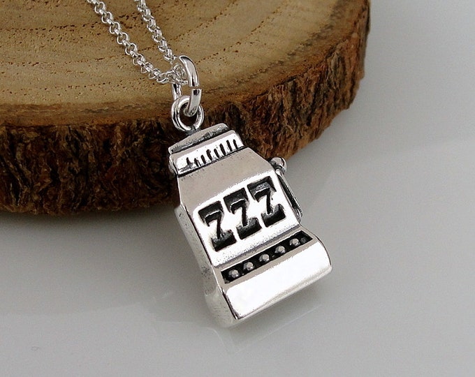 Slot Machine Necklace, 925 Sterling Silver Slot Machine Charm Necklace, Gambling Necklace, Las Vegas Necklace, Casino Necklace
