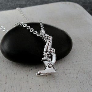 Microscope Necklace, Silver Plated 3D Microscope Charm Necklace, Science Lab Necklace, Medical Research Charm Necklace, Biology Necklace