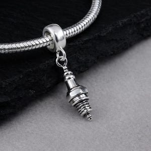 925 Sterling Silver 3D Spark Plug Dangle Bead Charm, Spark Plug Charm, Car Mechanic Charm, Bracelet Charm, Large Hole Bead, Big Hole Bead