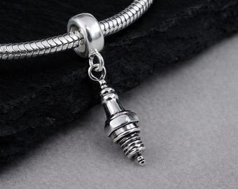 925 Sterling Silver 3D Spark Plug Dangle Bead Charm, Spark Plug Charm, Car Mechanic Charm, Bracelet Charm, Large Hole Bead, Big Hole Bead