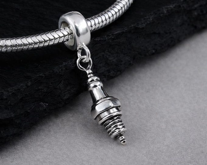 925 Sterling Silver 3D Spark Plug Dangle Bead Charm, Spark Plug Charm, Car Mechanic Charm, Bracelet Charm, Large Hole Bead, Big Hole Bead