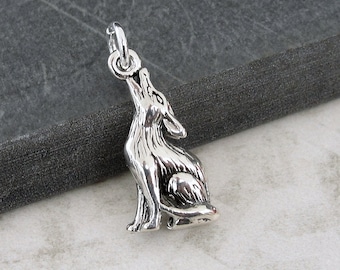 Howling Wolf Charm, Sterling Silver Howling Coyote Charm, Wolf Necklace Charm, Coyote Necklace Charm, Werewolf Charm, Fox Charm, Coyote Gift