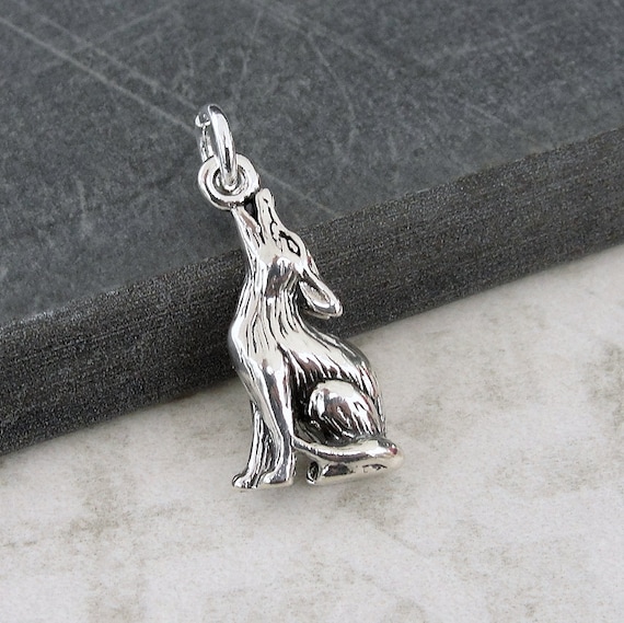 Howling Wolf Charm Sterling Silver Howling Coyote Charm Wolf