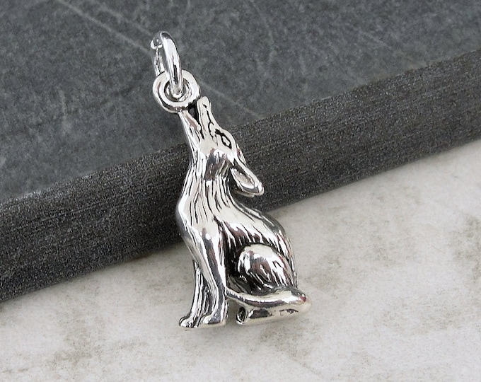 Howling Wolf Charm, Sterling Silver Howling Coyote Charm, Wolf Necklace Charm, Coyote Necklace Charm, Werewolf Charm, Fox Charm, Coyote Gift