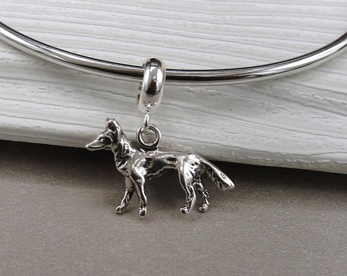 Sterling Silver German Shepherd Dangle Bead Charm, German Shepherd European Charm, German Shepard Charm, Bracelet Charm, Large Hole Bead