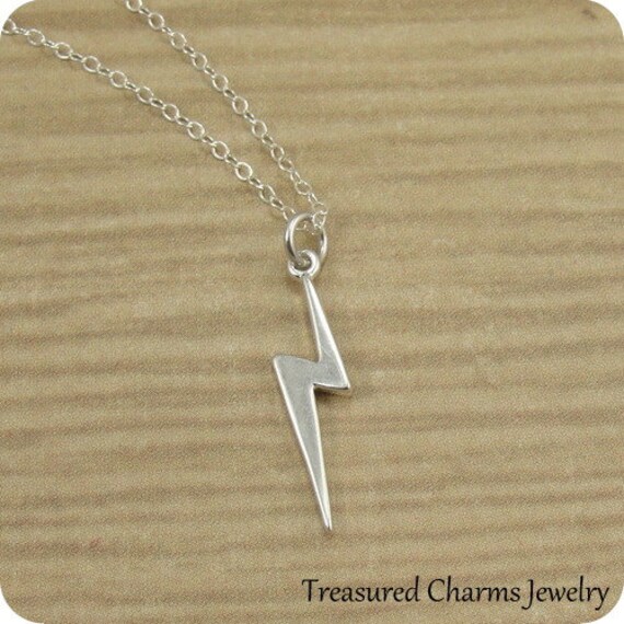 Lightning Bolt Necklace Sterling Silver Lightning Bolt Charm Etsy