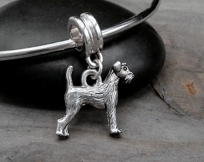 Airedale Terrier European Dangle Bead Charm - Silver Airedale Welsh Terrier Charm for European Bracelet
