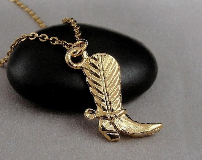 Cowboy Boot Necklace, Gold Cowboy Boots Charm Necklace, Cowgirl Necklace, Western Boot Necklace, Country Western Jewelry, Rodeo Jewelry