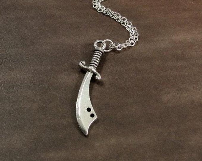 Scimitar Sword Necklace, Silver Plated Scimitar Sword on a Silver Cable Chain