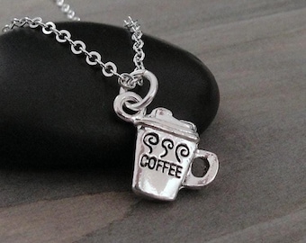 Coffee Cup Necklace, Silver Plated Coffee Mug Charm Necklace, Coffee Lover Necklace, Barista Necklace, Coffee Shop Charm, Gift for Barista