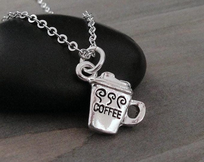 Coffee Cup Necklace, Silver Plated Coffee Mug Charm Necklace, Coffee Lover Necklace, Barista Necklace, Coffee Shop Charm, Gift for Barista