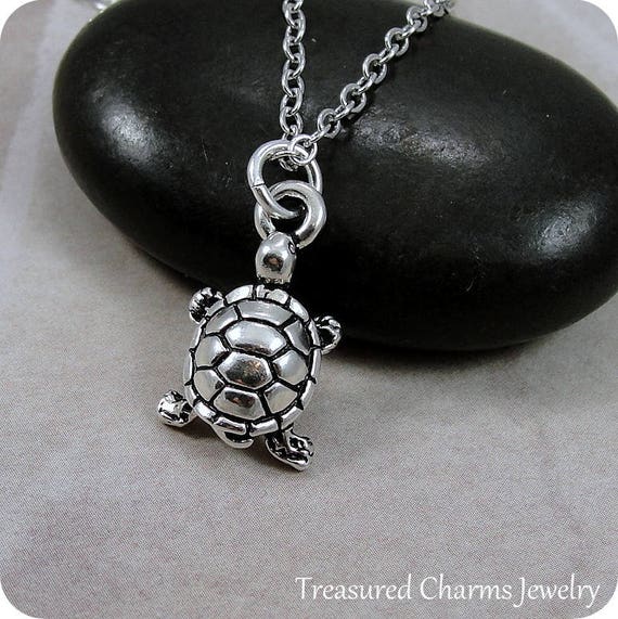 Turtle Necklace Silver Turtle Charm on a Silver Cable Chain - Etsy