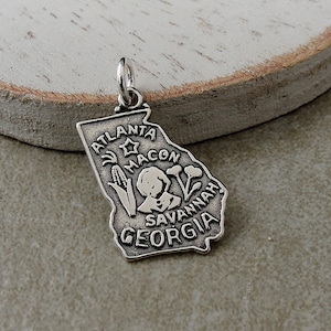 Georgia Charm, 925 Sterling Silver Georgia State Charm for Necklace or Bracelet, Georgia Souvenir, Atlanta Charm, Savannah Charm