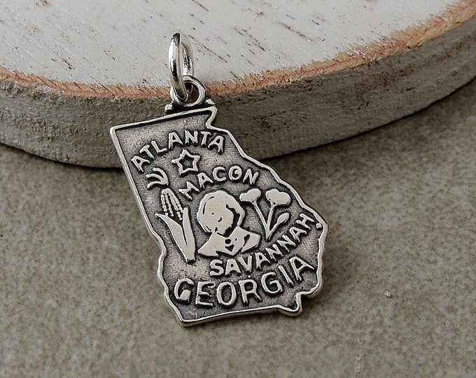 Georgia Charm, 925 Sterling Silver Georgia State Charm for Necklace or Bracelet, Georgia Souvenir, Atlanta Charm, Savannah Charm