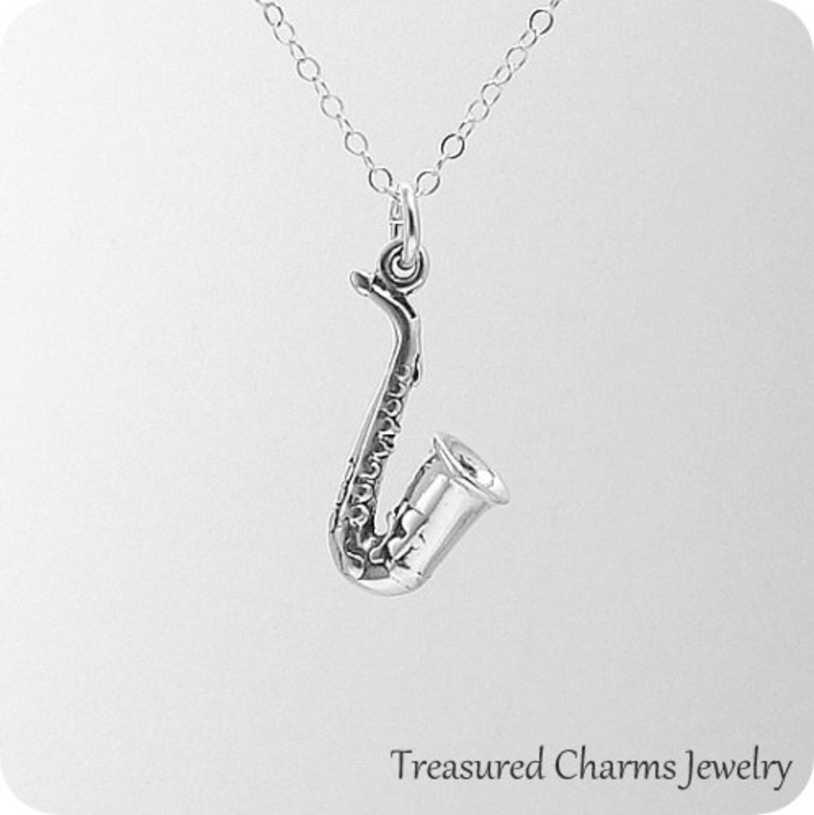 Saxophone Necklace Sterling Silver Saxophone Necklace on a Etsy