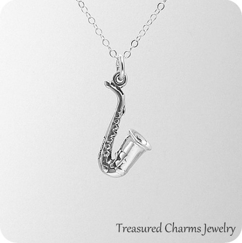Saxophone Necklace Sterling Silver Saxophone Necklace on a Etsy