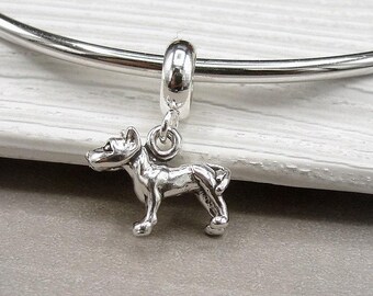 925 Sterling Silver Pit Bull Dangle Bead Charm, Pit Bull European Charm, Pittie Dog Charm, Bracelet Charm, Large Hole Bead, Pit Bull Gift