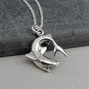 Shark Necklace, Sterling Silver Shark Charm on a Silver Cable Chain, Ocean Necklace, Nautical Necklace, Shark Gift, Shark Jewelry