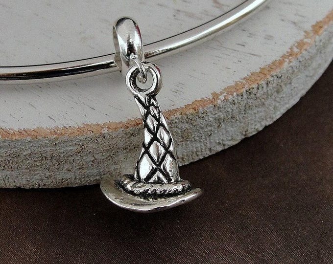 Witch Hat European Charm, Silver Witch's Hat Dangle Charm, Wizard Hat Charm with Bail, Halloween Dangle Charm, Halloween Large Hole Bead
